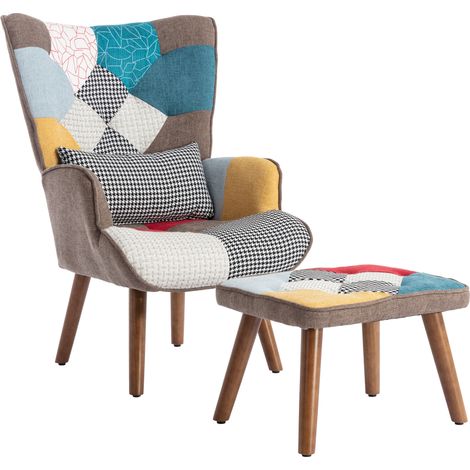 Sillón con Otomana, Cojín de Respaldo, Asiento de Espuma, Color Multicolor (1/5)