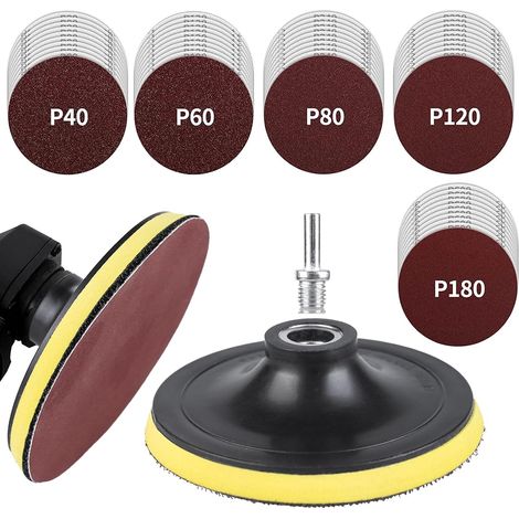 Lot de 50 disques abrasifs 125 mm avec bande et tige M14 pour meuleuse d'angle, disques abrasifs avec grain 40/60/80/120/180 pour bois, métal et polissage de voiture (1/5)
