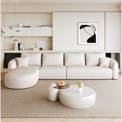 Ecksofa 336 cm Weiß Stoff modular ohne Montage (1/5)