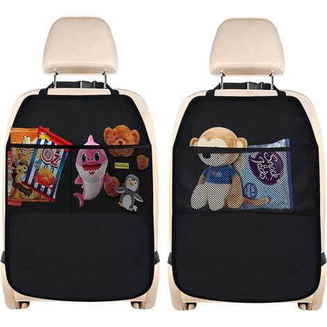 2 Pack Child Seat Organizer, Universal Car Back Seat Protectors with 2 Pockets for Waterproof and Dirt - Black (1/4)