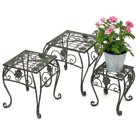 Tabouret de fleur Métal Vert Angulaire 34 cm Support de fleur 96007 L Colonne de fleur Moderne Support de plante Tabouret de plante Vintage