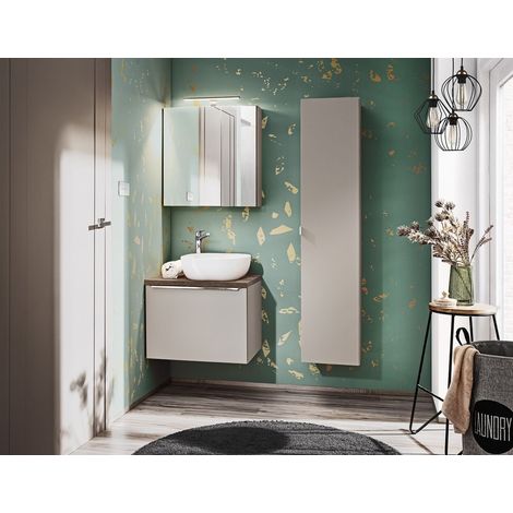 Badmöbel Set 4-tlg Badezimmerset AKAN Taupe Spiegelschrank 60cm inkl. Waschtisch (1/5)