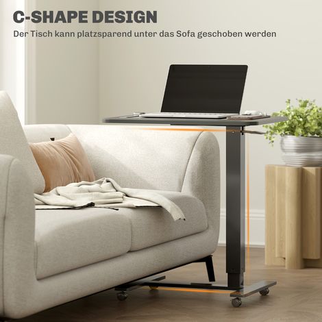 Bureau debout réglable en hauteur avec 4 roulettes, forme en C, 65 cm x 48 cm x 70-110 cm, noir (1/5)