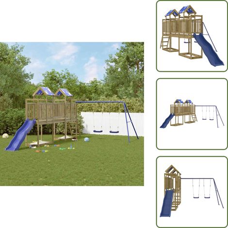 The Living Store Aire de jeux d'extérieur bois de pin imprégné - Jeux D'enfants - Ensemble De Jeux Extérieur - Aire De Jeux Bois - Toboggan Enfant - Balançoire Double