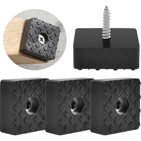 Lot de 20 pieds de meubles noirs carrés en caoutchouc vissé, patins en caoutchouc avec vis pour tous les meubles tels que les chaises, pieds de meubles antidérapants, protection contre les sols (1/5)