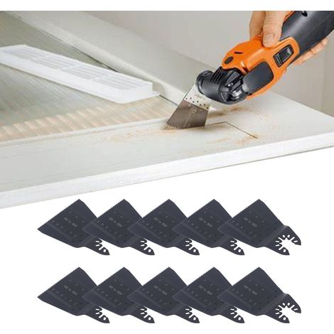 Packung mit 10 multifunktionalen oszillierenden Sägeblättern mit Schnellmontage, aus Kohlenstoffstahl, mit 65 mm feinen Zähnen. (1/5)