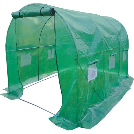 Serre de jardin tunnel 6m²- bâche armée renforcé 3 x 2 x 2m - structure acier - Porte zippée - 6 fenêtres - Pour Toutes Saisons (1/5)