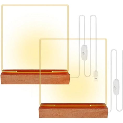 Lot de 2 socles LED avec 2 plaques acryliques - Base lumineuse LED en bois - Base d'affichage LED pour plaque en verre acrylique - Art en résine (1/5)