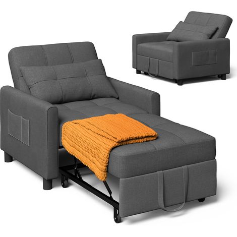 Divano Letto Convertibile Bealife Singolo Poltrona Chaise Longue con Cuscino Regolabile, Contenitore, Rotelle e Pieghevole
