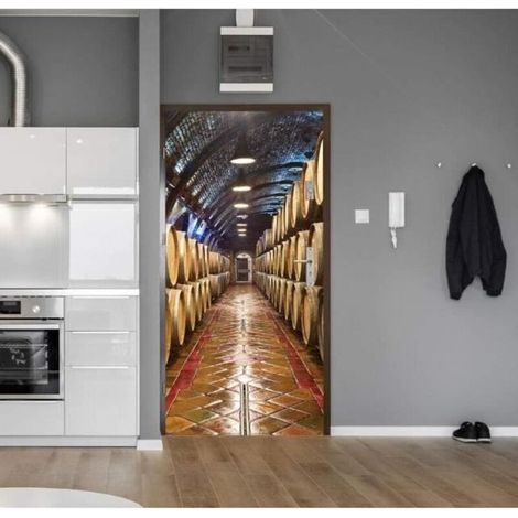 3D-Foto-Türsticker – Trompe-l’œil-Dekor für Wohnzimmer und Weinkeller (1/5)