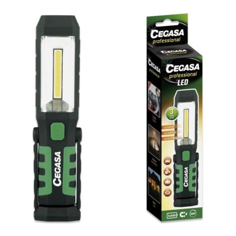 Cegasa Profesional Linterna Magnetica LED
Características:  
-Tipo de luz: COB 3W
-Funciones: COB lateral, LED superior, luz de emergencia
-Base imant