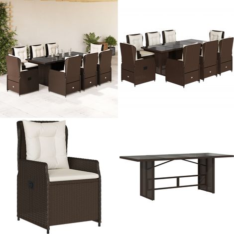 Ensemble à manger de jardin et coussins 9 pcs marron poly rotin - Salon De Jardin - Meuble De Jardin - Set De Salon De Jardin - Table De Jardin - Chaises De Jardin - Home & Living (1/5)