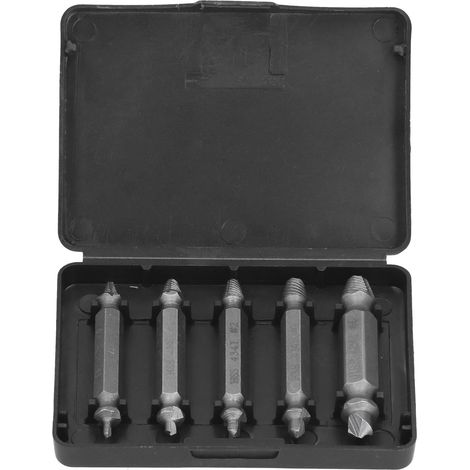 Kit d'extracteur de vis à double tête sans tête, 5 pièces avec boîte en plastique