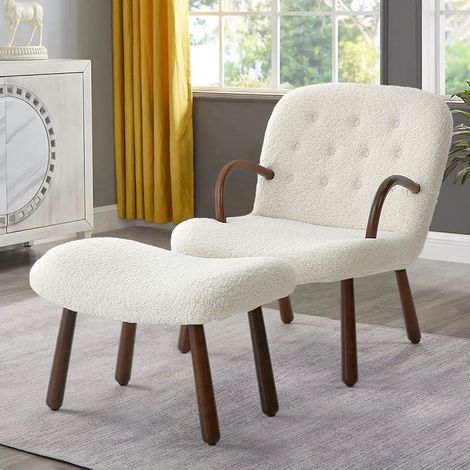 Sherpa Armchair and Footstool Set with Wooden Legs (1/5)
