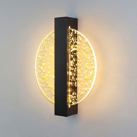1 applique murale LED ronde en acrylique et fer, noir doré, lumière chaude 3000K, 8W, pour intérieur