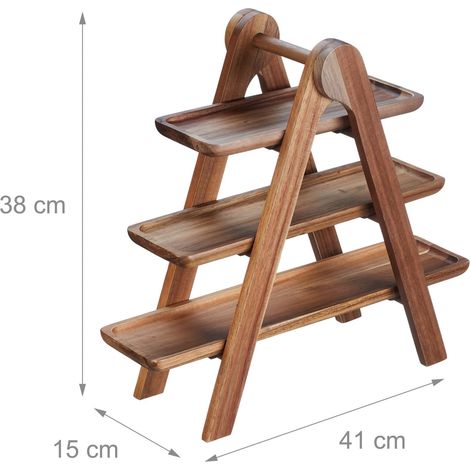 Bandeja de servicio de 3 niveles práctico almacenamiento 70 x 30 x 30 cm de madera de acacia natural 130013645 (1/5)