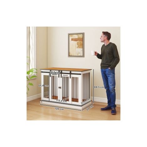 Cage pour chien blanche 120 x 60 x 88,5 cm avec double porte et option deux espaces pour maison, jardin et terrasse (1/5)