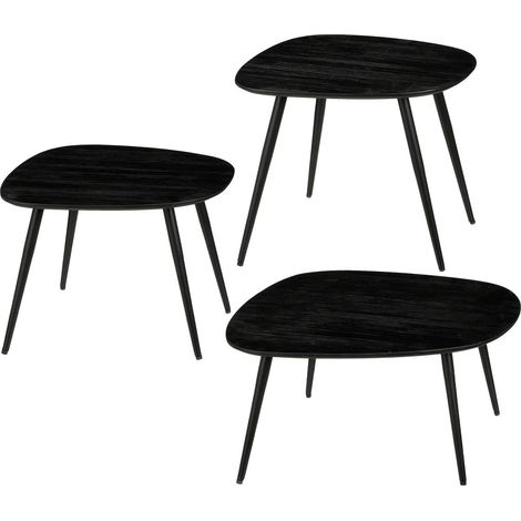 Lot de 3 Tables d'Appoint Gigognes en Bois Noir, Forme Organique et Veines de Bois - PANGIVO (1/2)
