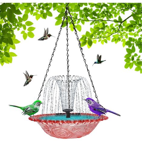 1 Bain d'oiseau avec fontaine, pompe solaire, design suspendu, alliage ABS et métal, pour jardin, cour, balcon