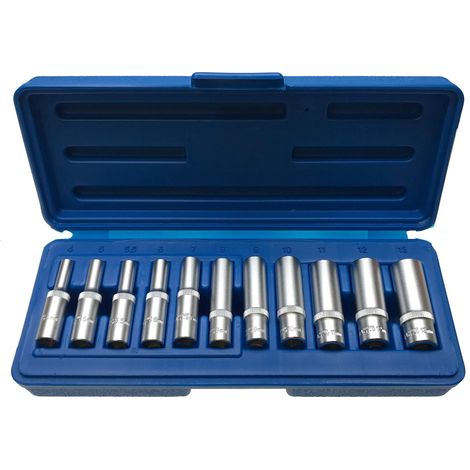 Set di chiavi a bussola lunghe a 12 punte, 1/4 esagonali, 13 mm, in acciaio al cromo-vanadio, 11 pezzi (1/5)