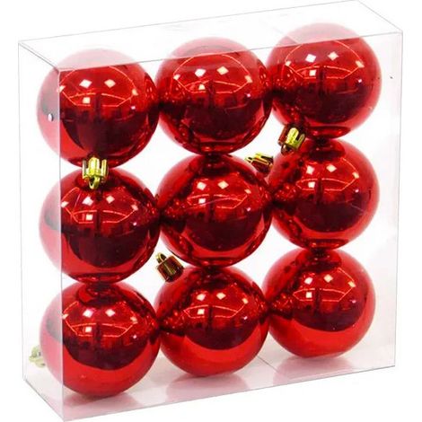 Set de 9 boules de Noël rouges - 6cm (1/3)