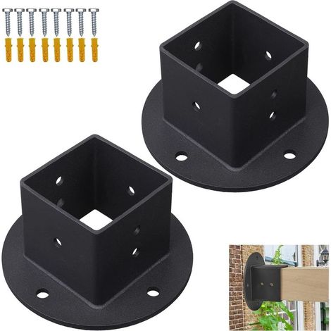 2 supports de base de poteau carrés, pour poteaux 5,8 x 5,8 mm, revêtement poudre noire, compatibles pergola, railing, boîte aux lettres, terrasse (1/5)