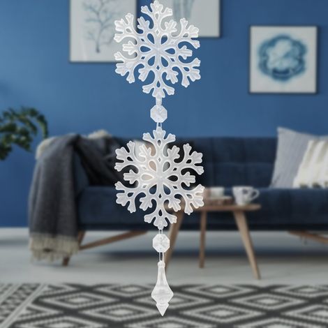 10 guirlandes de cristaux en forme de flocons de neige, décoration de fenêtre à suspendre en verre (pendentif pointu) (1/5)