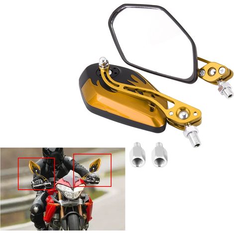 Universelle Motorrad-/Rollerspiegel, 8 mm/10 mm Aluminium, gelbes Flammenmuster, Paar mit 2 Rückspiegeln (1/5)