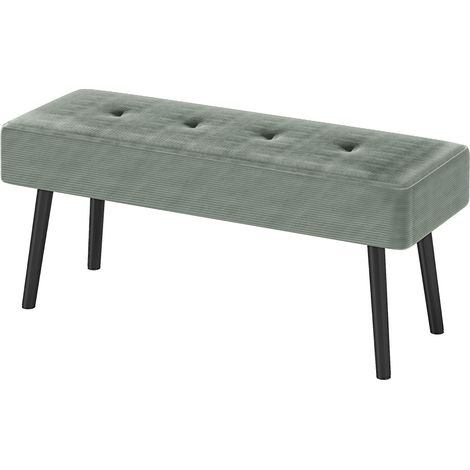 End of Bed Bench, Corduroy Bedroom Bench with Thick Padding Steel Legs, Tufted Window Seat for Entryway, Living Room, Green (1/5)