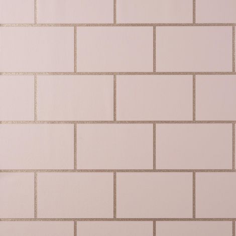 Metro Tile Wallpaper Crown Rose Gold Pink Metallic Textured Vinyl Glitter (1/3)