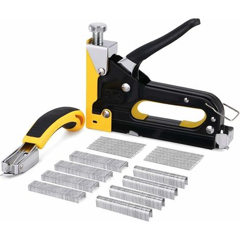 Grapadora 3 en 1 de alta resistencia con 3000 grapas y quitagrapas, grapadora manual de acero para tapicería, materiales de fijación, decoración, carpintería y muebles. (1/4)