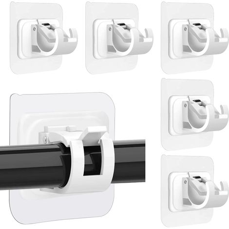 Lot de 6 supports de tringle à rideaux, fixations adhésives sans clous, réglables, pour tringle à rideaux murale (blanc) (1/5)
