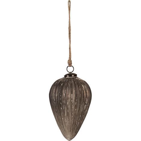 Boule de Noël en Verre Gris Ø 14 x 19 cm - Suspension Décorative pour Sapin de Noël - PANGIVO