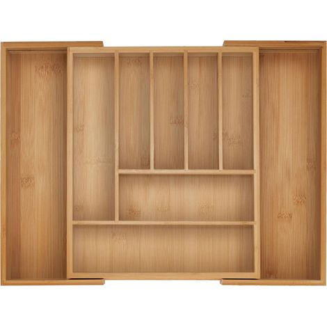 Boîtes à Couverts, Range-Couverts Extensible en Bambou, 7-9 Compartiments, HxLxP: 5x28-44,5x33,5 cm, Naturel (1/5)