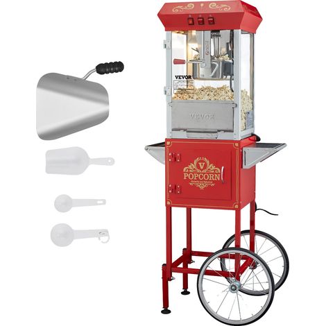 Máquina para hacer palomitas VEVOR de 850 W, caldera de 237 ml (8 oz), capacidad para 48 tazas por tanda, vidrio templado, 4 cucharas, estilo cine, color rojo. (1/2)