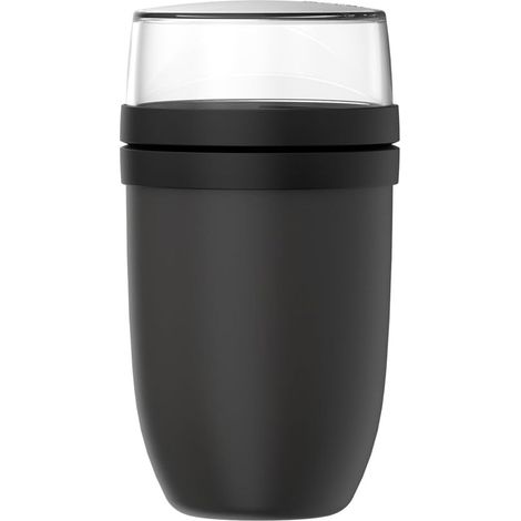Pot à Déjeuner XL Ellipse - Pot à Yaourt et Muesli - Compartiments Séparés - Convient au Congélateur, au Micro-ondes et au Lave-vaisselle - 750 + 300 ml - Nordic black (1/5)