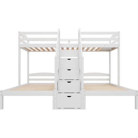 Litera infantil 90 x 200 cm de pino blanco con escalera con almacenaje y cajones (1/5)