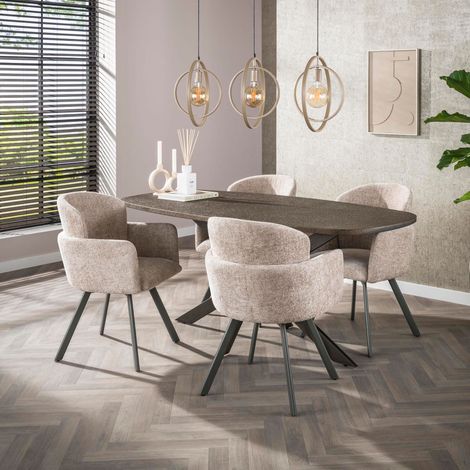 Table repas 180x90x77 cm plateau 3D bronze + 4 chaises texturé sable (1/5)