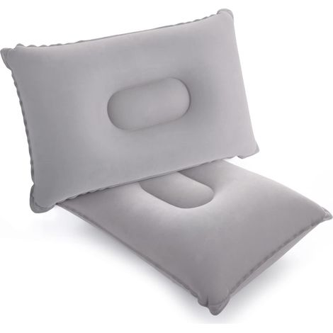 Set mit 2 ultraleichten, aufblasbaren Campingkissen für Reisen und Ausflüge, Strandkissen, 42 x 29 cm, Grau