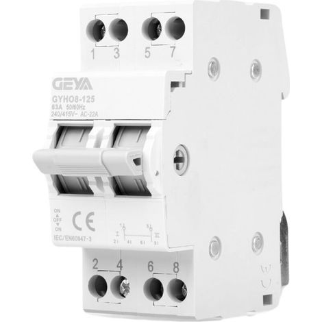 Single-phase 2P 63A dual power transfer switch AC 240V small manual transfer switch disconnector switch for 35mm DIN rail mounting (1/5)