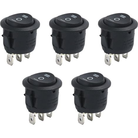 Lot de 5 interrupteurs à bascule 3 positions - 250 V 6 A - Mini interrupteur à bascule lumineux - Noir - 12 V - Étanche - Pour voitures, bateaux et appareils ménagers (1/5)