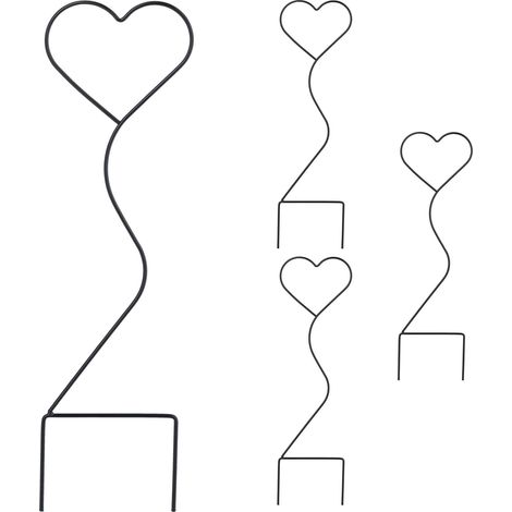 Relaxdays Supporto per Piante Rampicanti in Vaso, Forma di Cuore, Set 4 Sostegni per Rose, HxL: 49x14 cm, Metallo, Nero