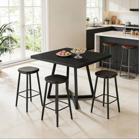 Mesa de comedor 80x80x75 cm negro en MDF y metal con diseño industrial y formato compacto (1/5)