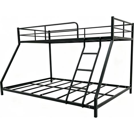 Litera de metal negro 140 x 200 cm, estructura robusta con escalera y barandilla (1/5)
