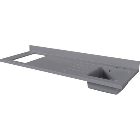 Cuisibane – Plan de travail monobloc en PlaniQuartz 180 cm – Évier à droite – 80% minéraux – Système de vidage moulé – Compatible vitrocéramique et induction