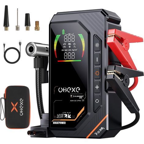 Démarreur de démarrage 5000 A avec compresseur d'air 160 psi, gonfleur de Pneu Portable 88,8 Wh, Affichage LED pour gaz 10,0 L et Diesel 9,0 L, boîte de démarrage Portable 12 V (Noir) (1/5)