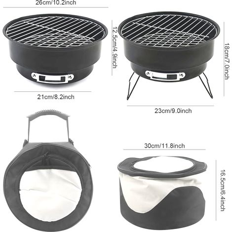 Mini barbacoa de carbón portátil y plegable con bolsa isotérmica para camping, picnics, jardín, patio, viajes, 26 x 26 x 18 cm (1/4)