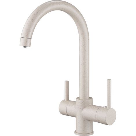 [NIE BENUTZT]3-Wege-Wasserhahn, Küchenarmatur, Küchenmischer, Wasserfilter, drehbarer Luftreiniger, Mischer, Küchenfilter, Kran, Doppelgriff, Deckmontage (Farbe: Beige)