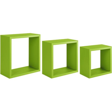 Juego de 3 estantes de pared, cubos decorativos, estantes cúbicos, cubos de pared, verde, 35x35, 30x30 y 25x25 cm - Nightmare (1/4)