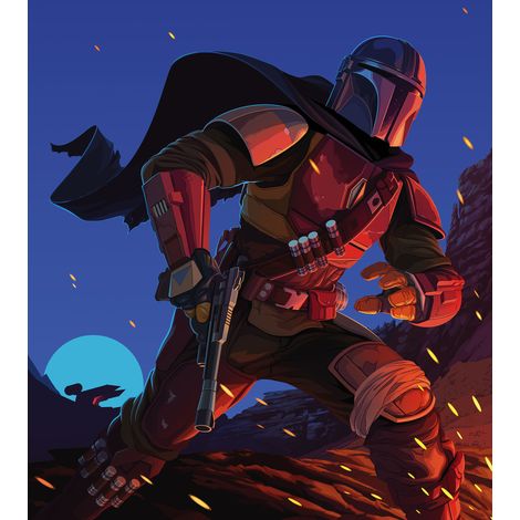 Papier peint panoramique moderne Star Wars The Mandalorian Grande Embuscade (1/4)